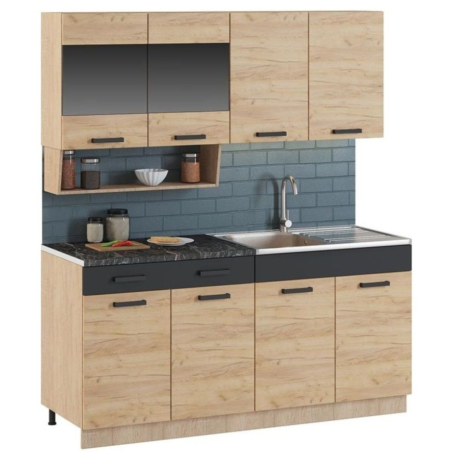 Кухонный гарнитур Стендмебель Бетоны без столешницы 160x217x60 см ЛДСП цвет белый/бетон